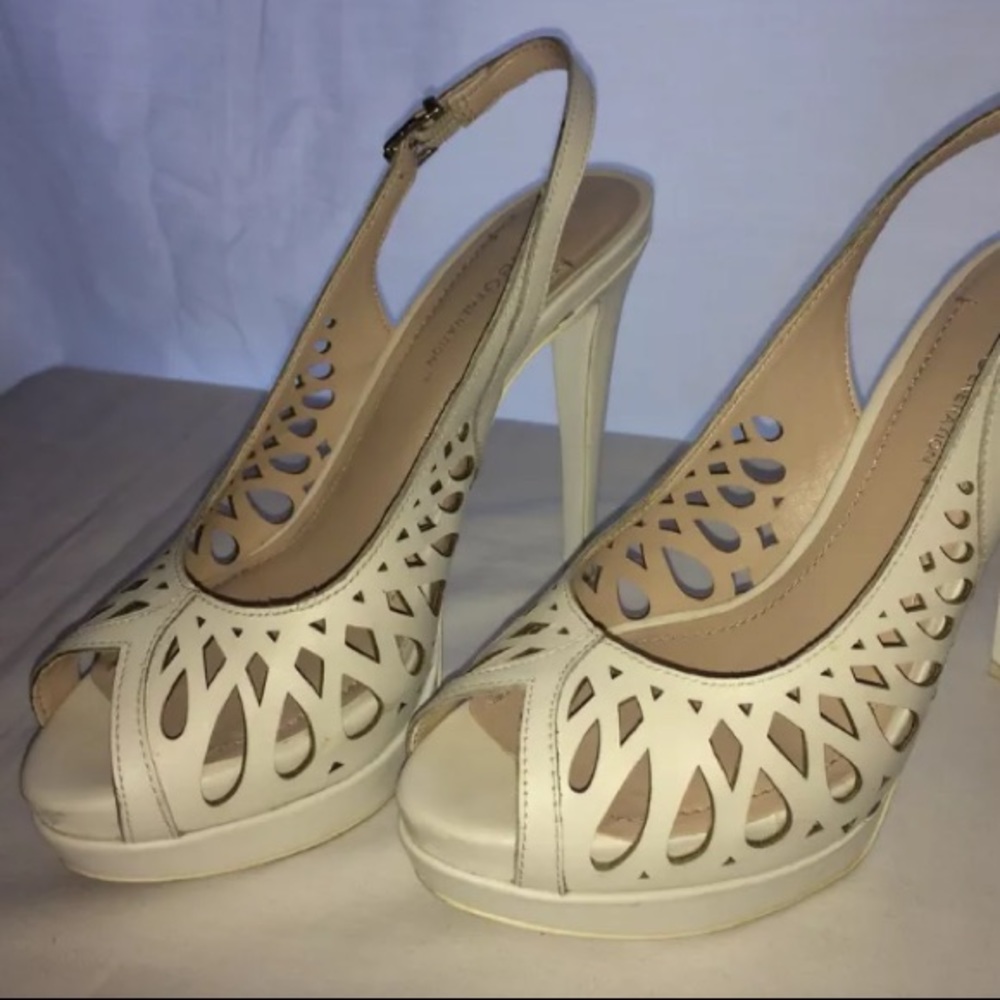 BCBG Women's White Sling-back Open Peep Toe Pumps